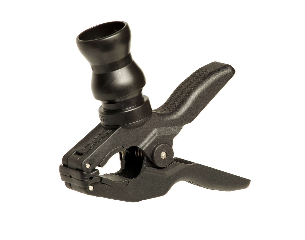 Clamping Top 1" spring clamp with double-adaptor for Dinkum Systems® camera mount and lens shade.