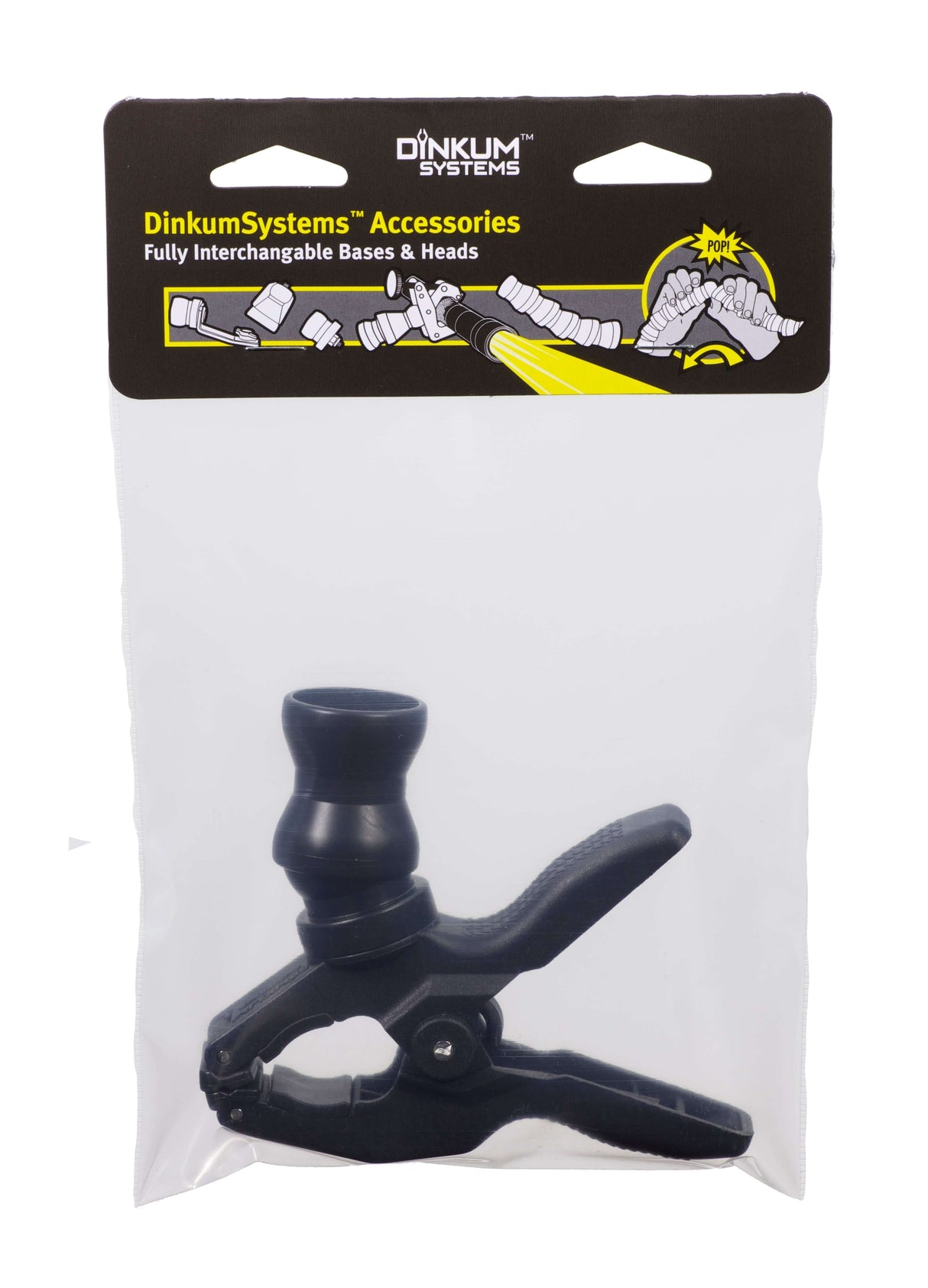 Dinkum Systems 1" Clamping Top in packaging, compatible with modular hose arms for enhanced camera support.
