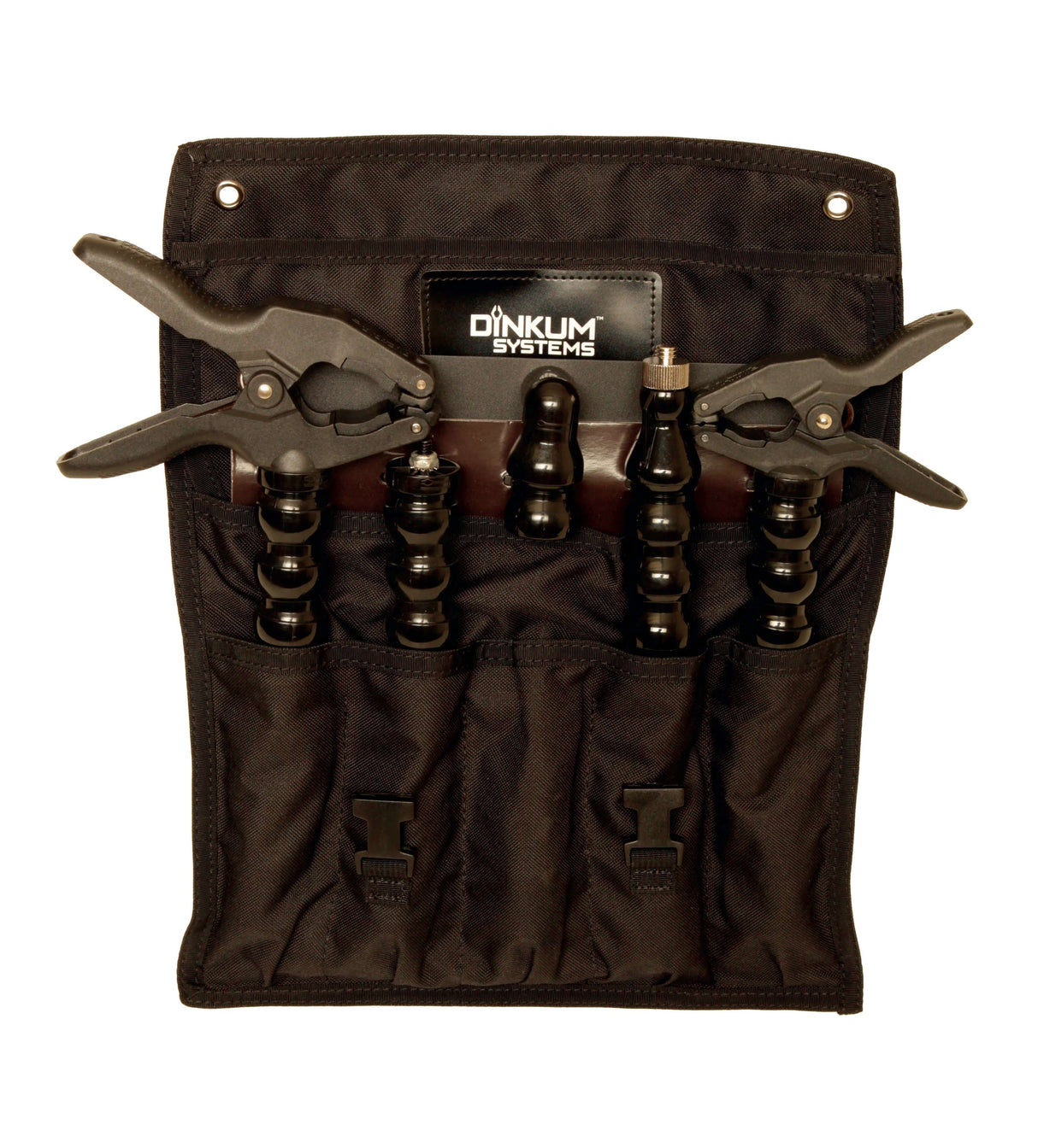Dinkum Systems Video ProPack™ featuring customizable camera mounts and grips in a compact storage bag.