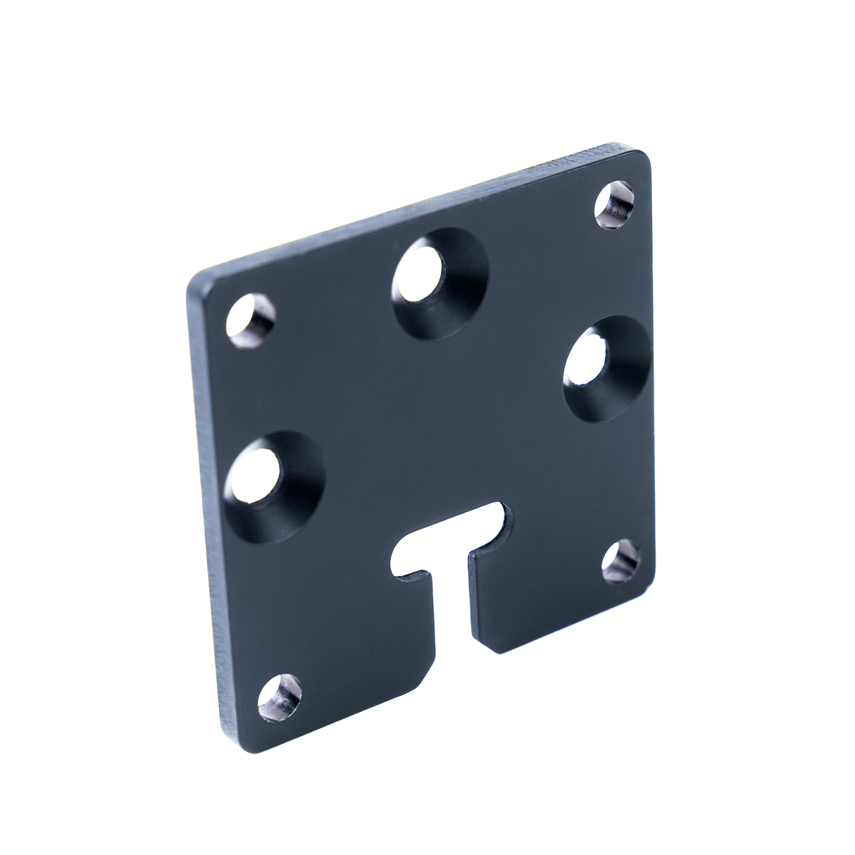 Black metal mounting plate for MICROGrip Master Rigging Kit, featuring multiple holes for versatile attachment options.