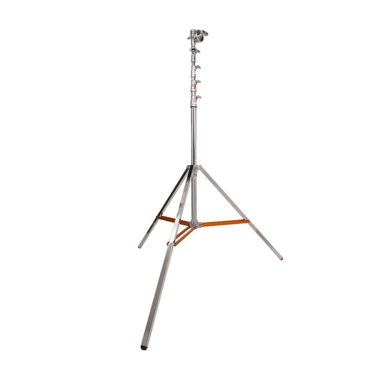 Heavy-duty adjustable metal tripod stand for studio lighting and photography equipment.
