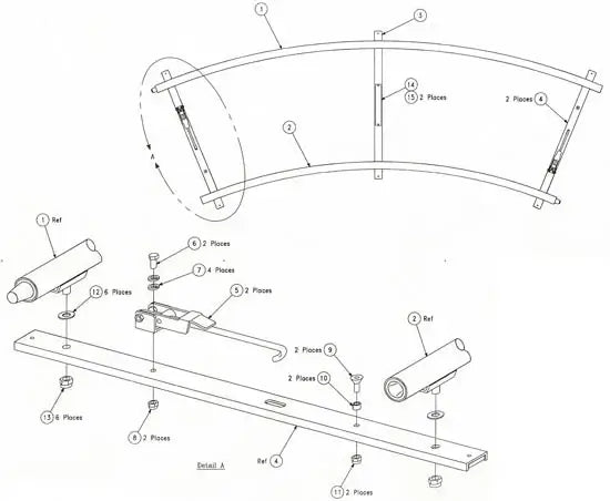 Diagram of curtain rod assembly with labeled parts and pieces for installation.