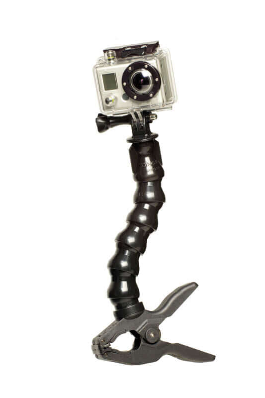 ActionPod® clamping monopod with adjustable arm for GoPro® and SONY® cameras, providing stability and ease of use.
