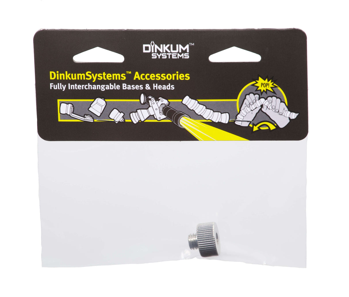 Dinkum Systems adaptor screw 1/4" to 3/8" with packaging, designed for versatile camera and microphone mounting.