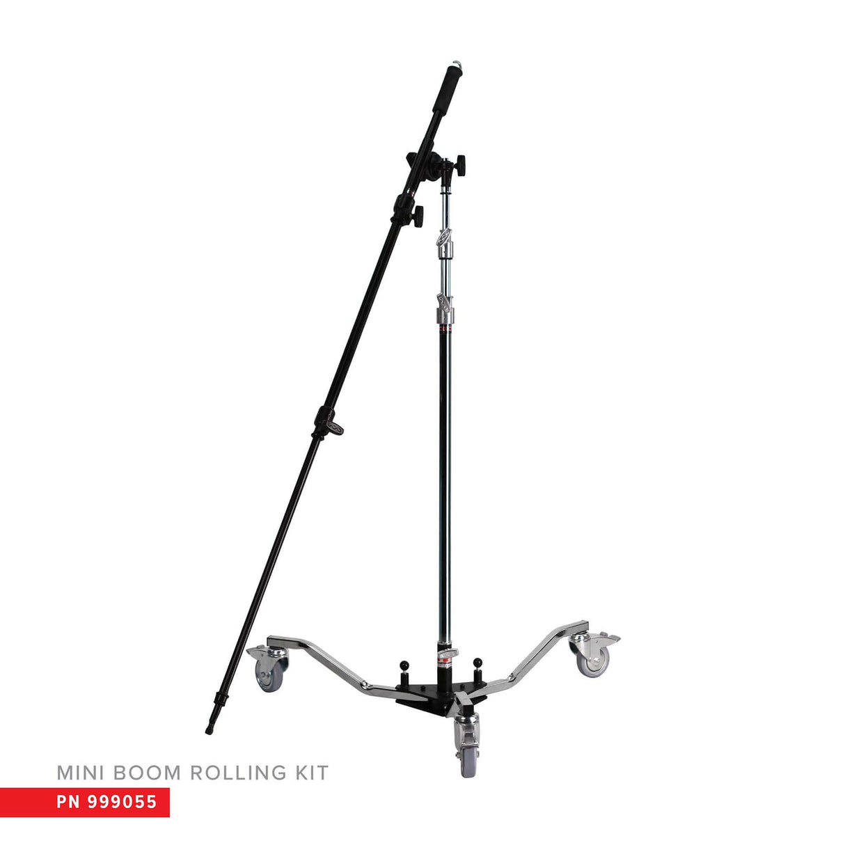 Mini Boom Rolling Kit with adjustable stand and wheels for easy repositioning during photo shoots.