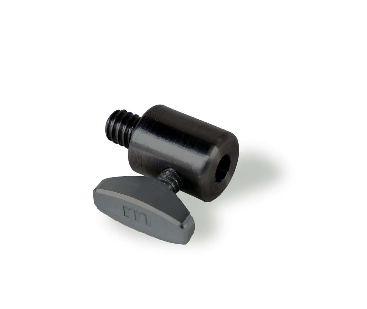 Black threaded fastener with lever for secure attachment and easy adjustment, ideal for various mechanical applications.
