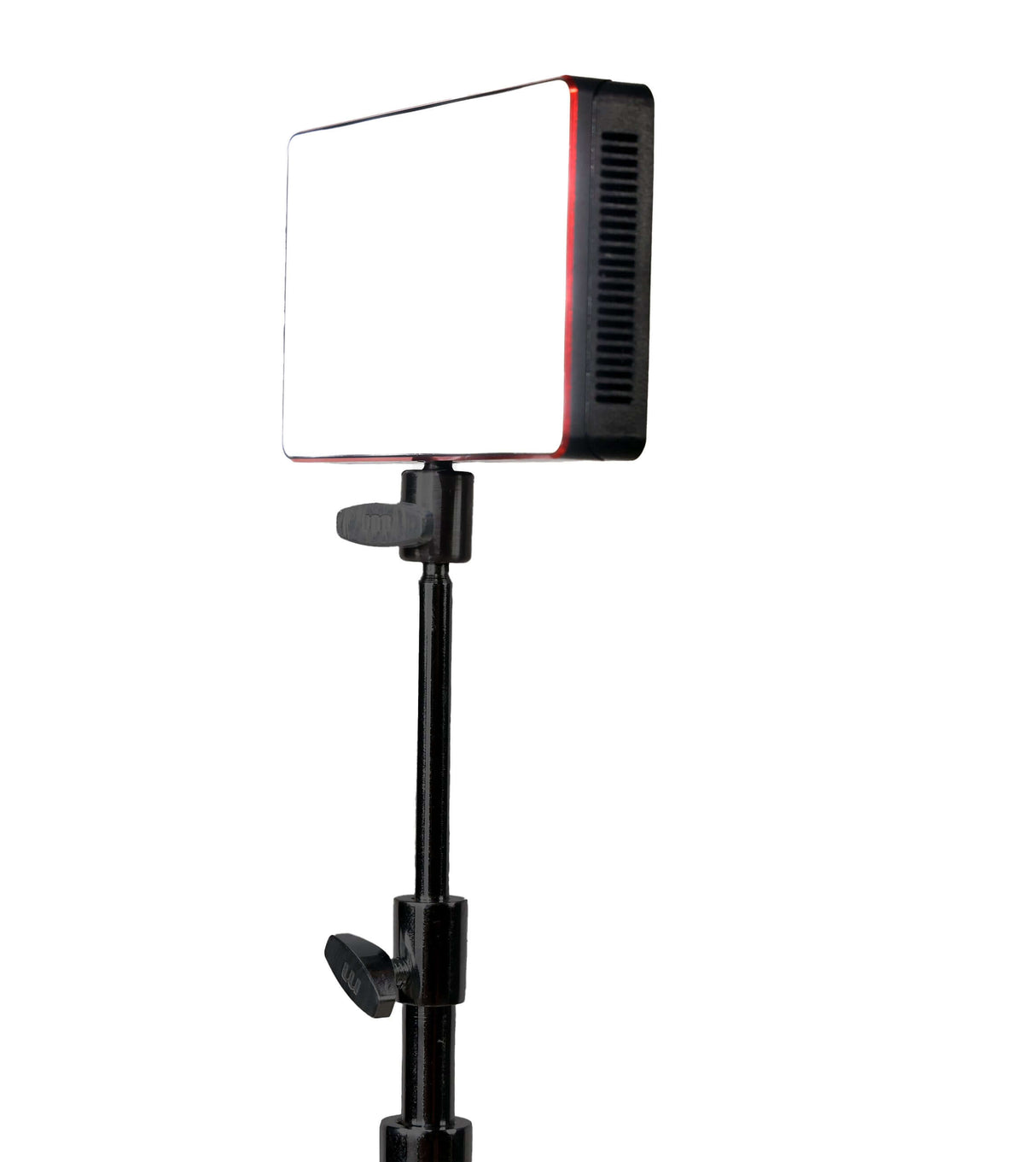 Adjustable LED panel light on a stand, ideal for photography and videography lighting solutions.