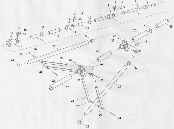 Technical diagram outlining the exploded view of a mechanical assembly with numbered parts for easy identification and assembly.