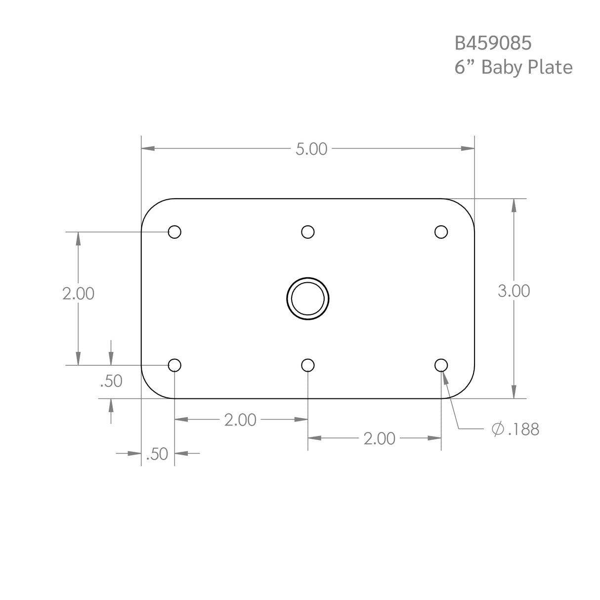 6" Black Hyper-Chrome Baby Plate Masterpack technical drawing with dimensions and specifications.