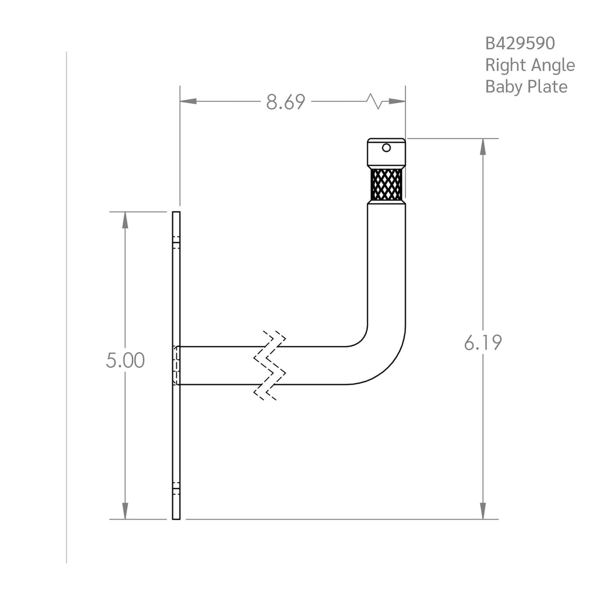 Black Hyper-Chrome Right Angle Baby Plate Masterpack dimensions and design diagram