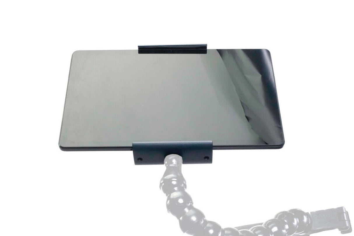 Tablet Holder for Dinkum with adjustable mount and non-slip rubber lining for secure tablet placement.