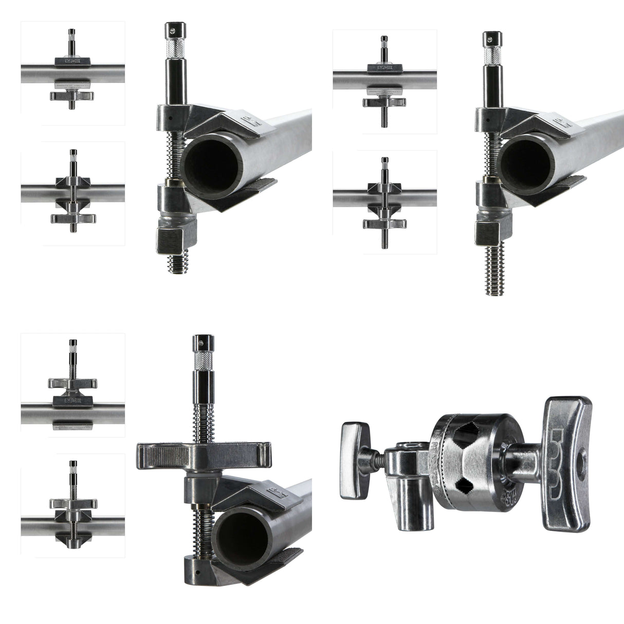 Matthellini Mounting Kit featuring 2-inch and 3-inch center jaws, end jaw, and grip head for versatile photography support.