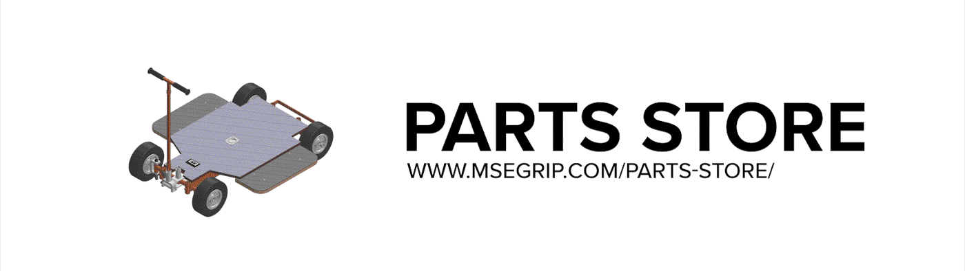 3D model of a cart with wheels for MSE Grip Parts Store, linking to www.msegrip.com/parts-store.