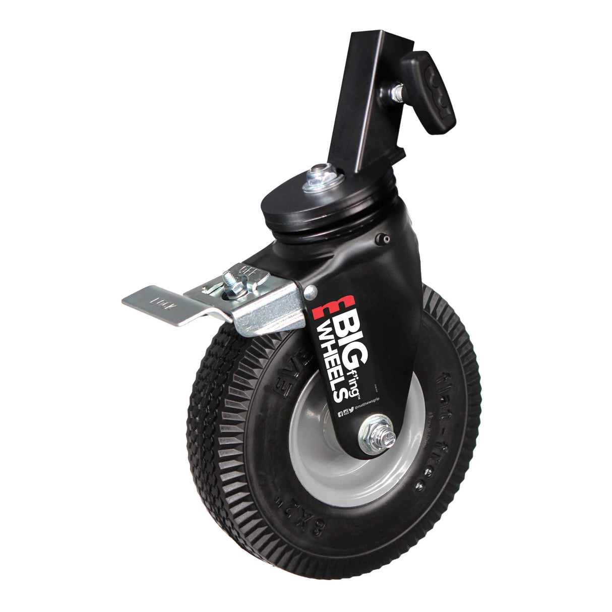 Big F’ing™ Combo Wheel featuring a foam semi-pneumatic tire, designed for smooth movement on studio equipment.