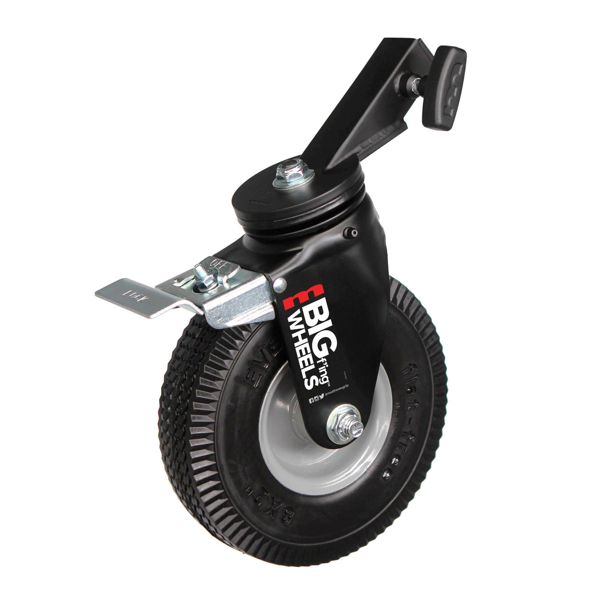 Big F’ing™ Monitor Wheel Set featuring foam semi-pneumatic tire for smooth, easy movement on equipment.