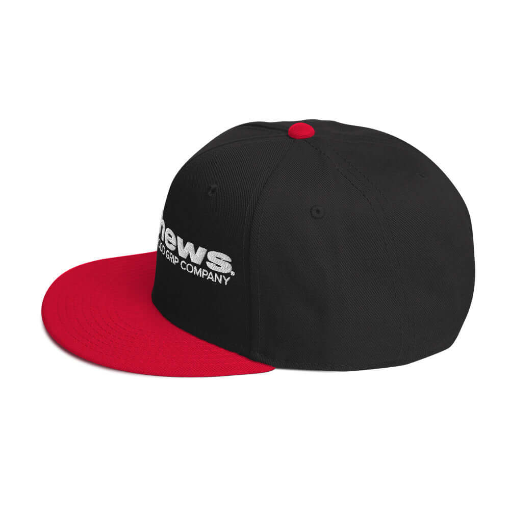 MSE Snapback Hat featuring a sleek black design with a bold red bill, perfect for adding style and professionalism.