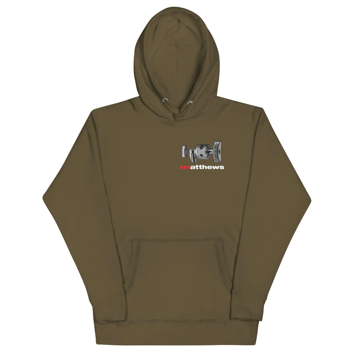 Matthews Grip Head Hoodie in olive green with grip head design, ideal for film and cinema professionals.