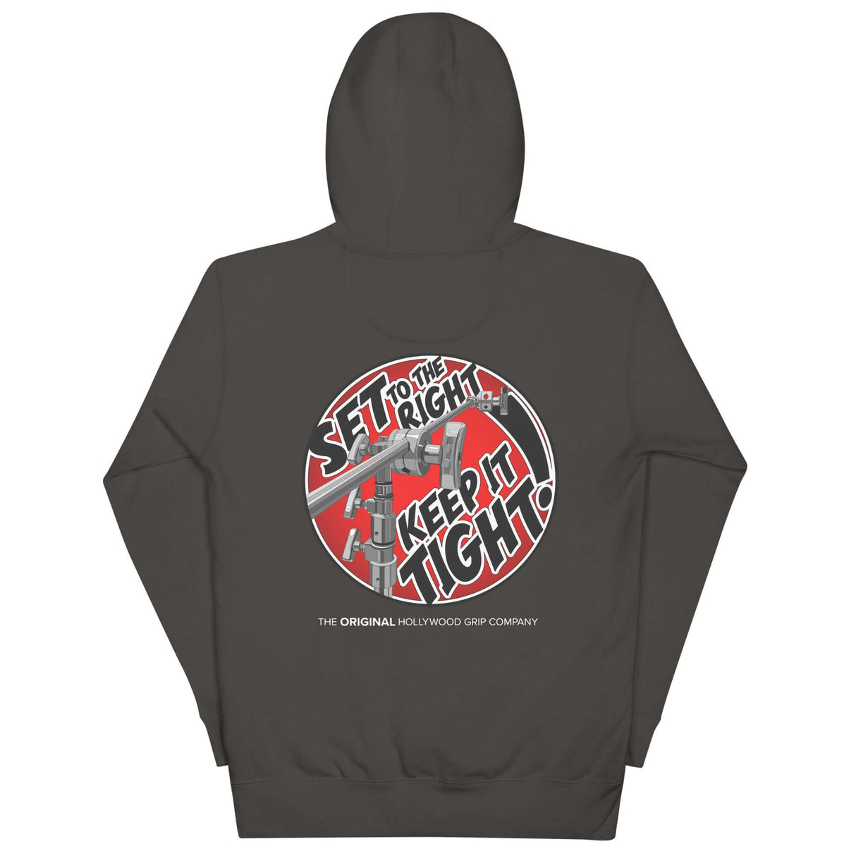 Back view of Matthews Grip Head Hoodie featuring 'Set to the Right, Keep it Tight' graphic design.