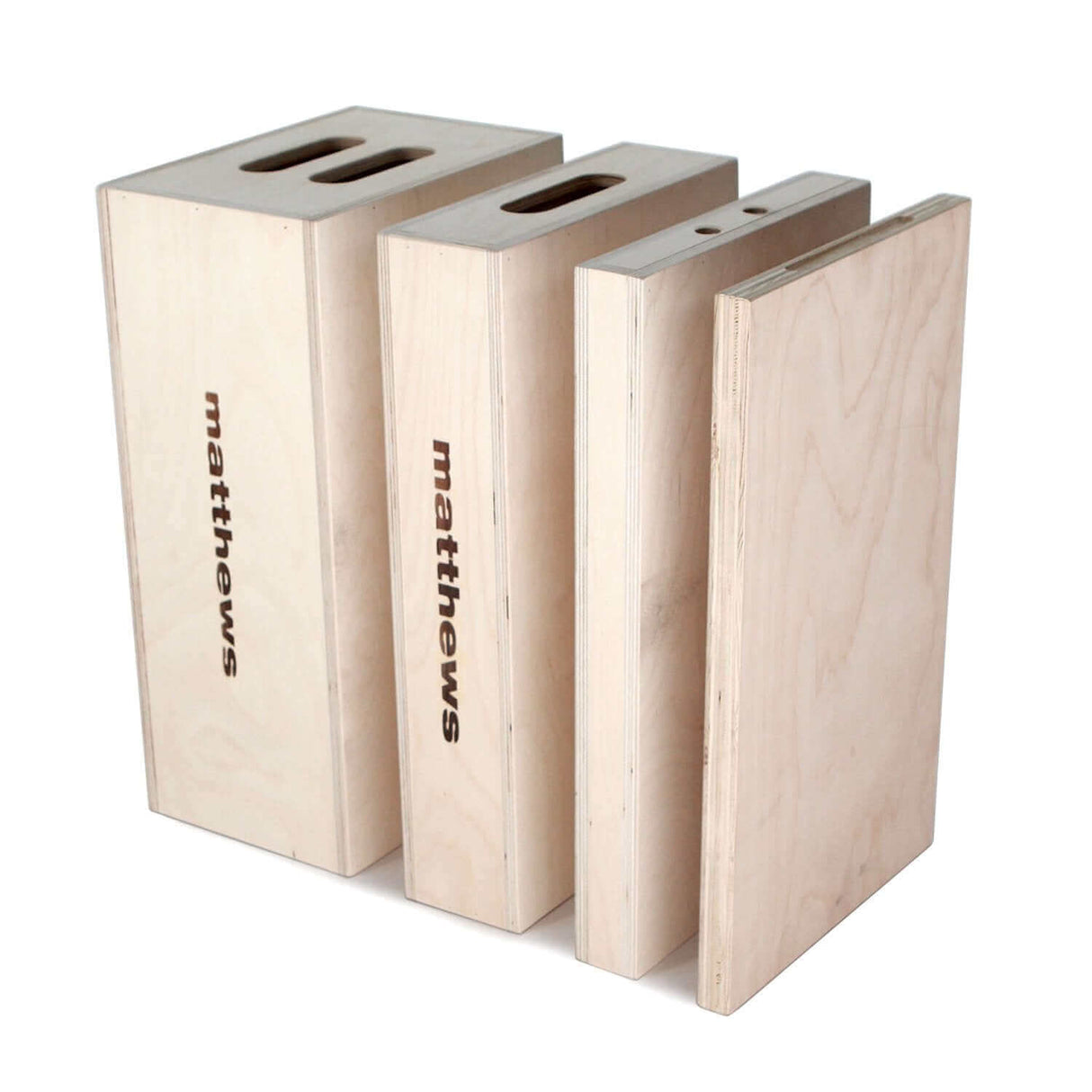 Apple boxes in different sizes for propping, leveling, sitting, or standing, with a fully assembled Apple box equivalent to multiple smaller sizes.