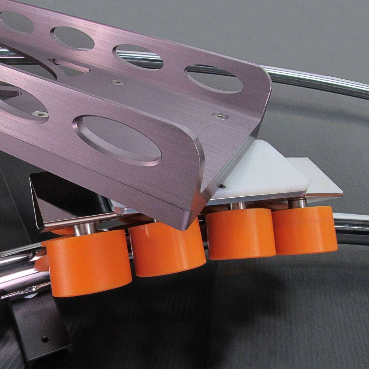 Centipede II Case displaying the transport platform and orange rollers for easy maneuverability.