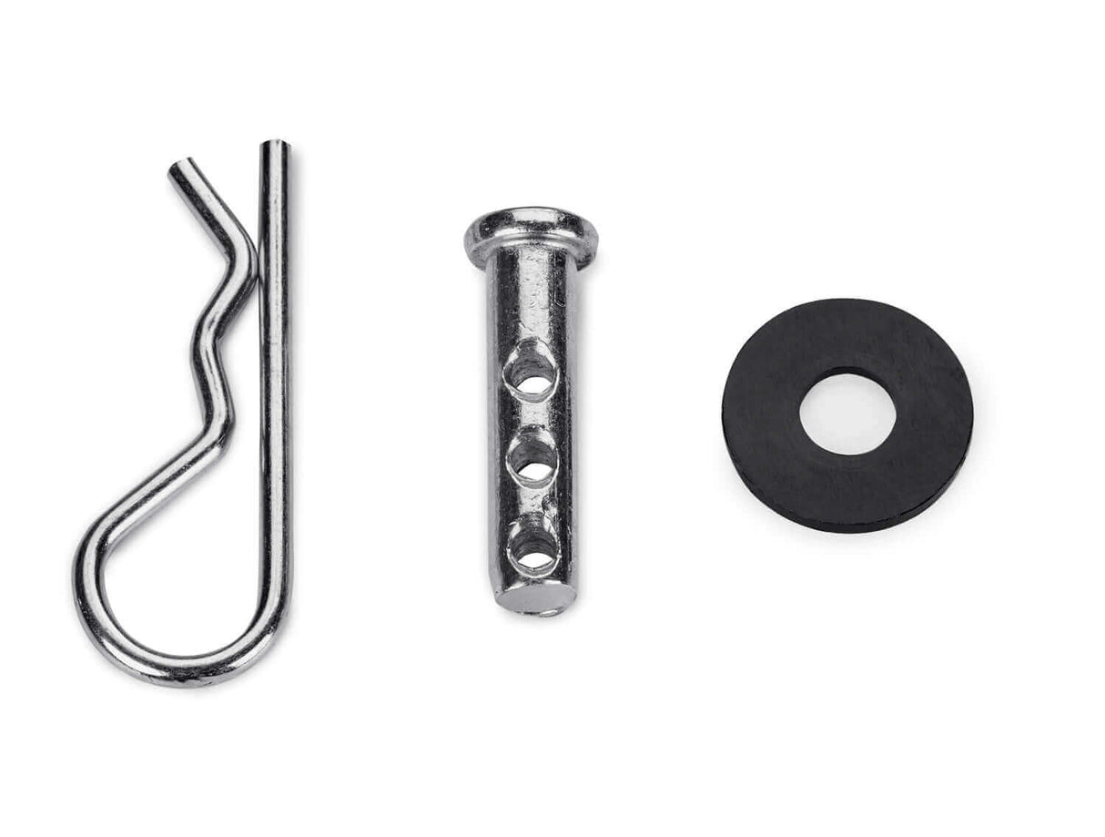 Gatorbuddy replacement parts including a cotter pin, clevis pin, and washer for secure attachment and stability.
