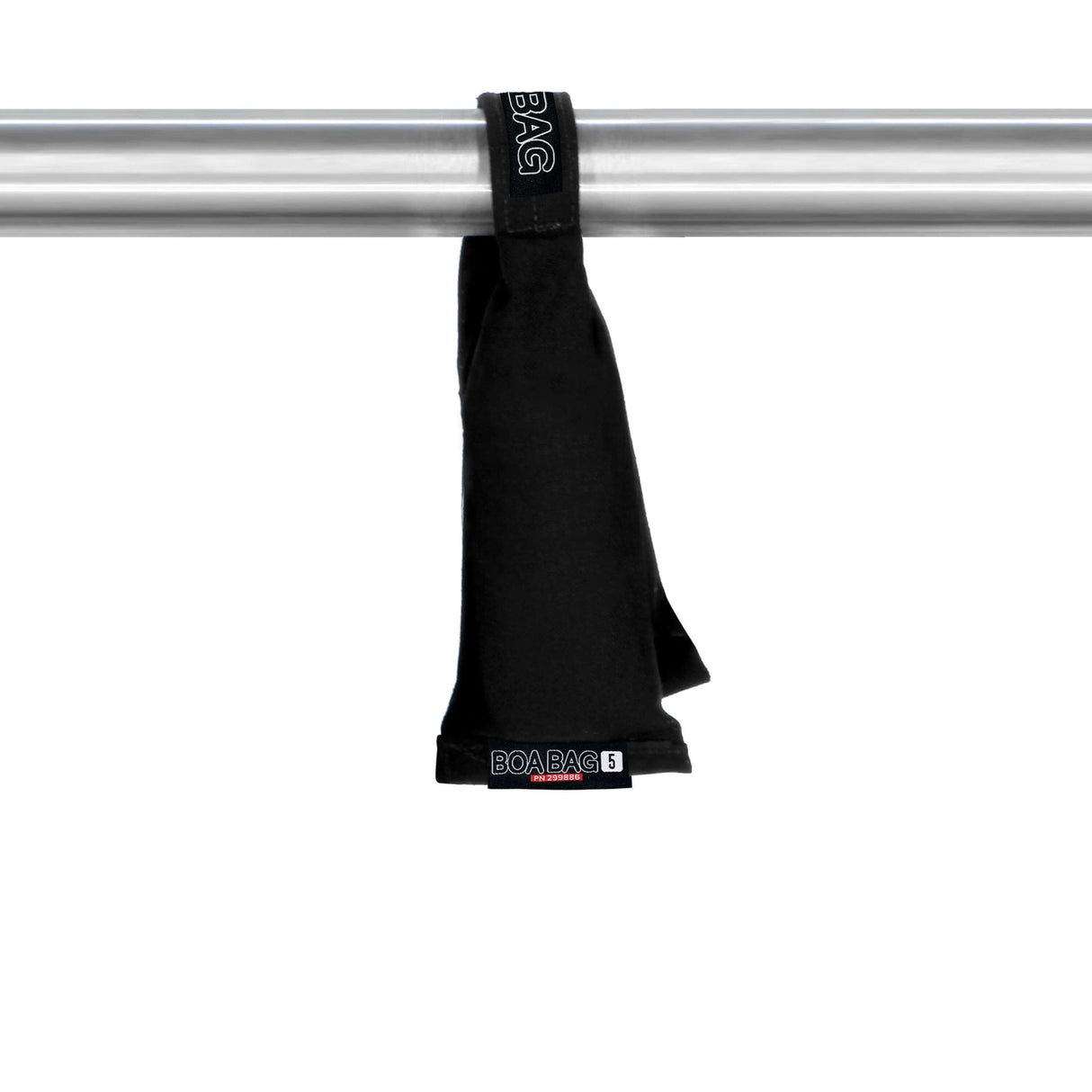 BOA BAG hanging on a steel pole, 5 lbs (2.3 kg) weight, designed for securing equipment and stands.
