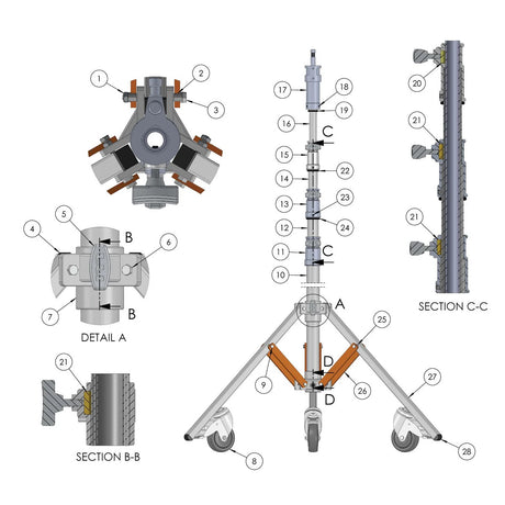Part Store - H386033 - Jr. Stand Triple Riser Rolling