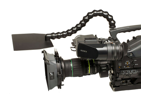 Sony video camera equipped with flexible mount and shade from Video ProPack™ accessories.