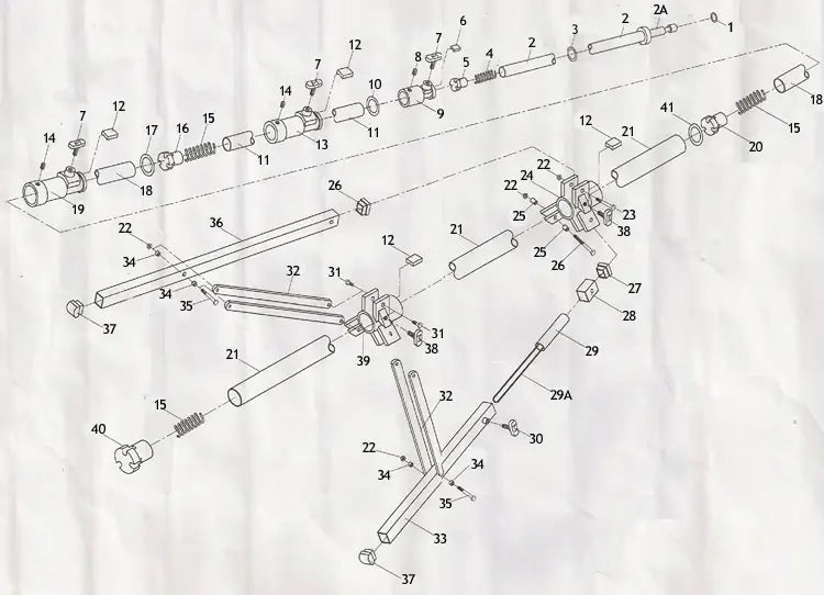 Illustrated diagram showing the exploded view of mechanical parts and components with numbered labels for assembly instructions.