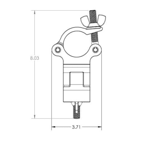 Aluminum Grid Clamps technical drawing demonstrating dimensions and design for live production and cinema.