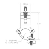 Detailed diagram of Aluminum Grid Clamps showcasing dimensions for precise rigging and installation.