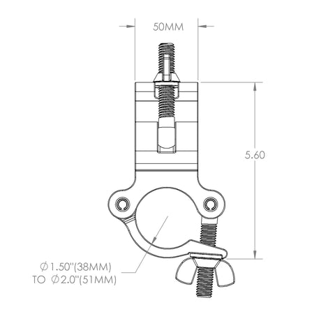 Detailed diagram of Aluminum Grid Clamps showcasing dimensions for precise rigging and installation.