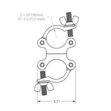 Aluminum Grid Clamps technical drawing showing dimensions and design for rigging applications.
