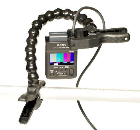 Dinkum Systems 2" clamping top securely holds a Sony camera on a flexible arm for versatile positioning.