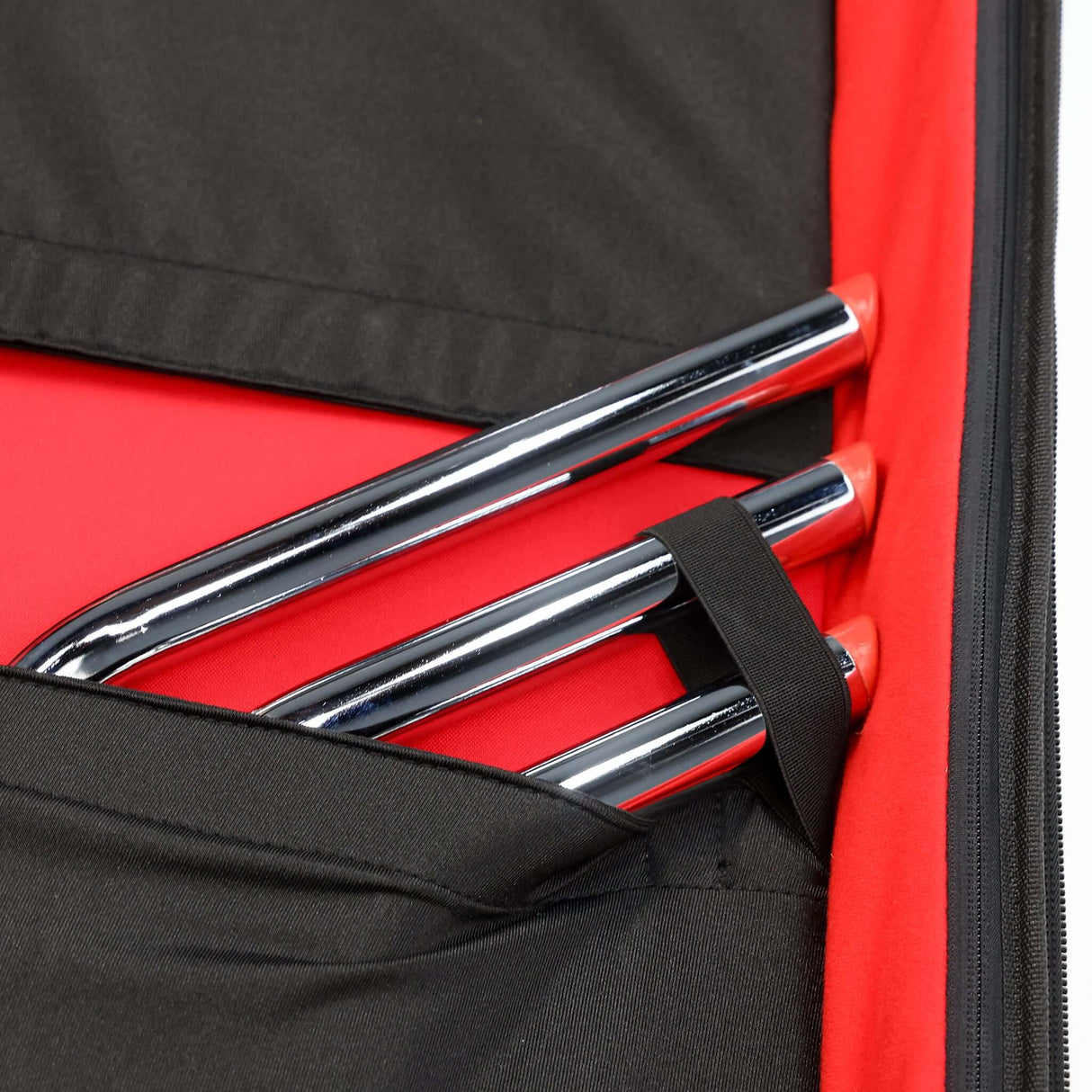 Rolling C+Stand Kit Bag Greyscale Camo Edition interior with chrome poles secured