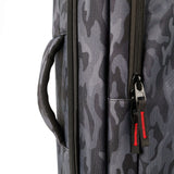 Close-up view of the exterior zipper and handle of the Rolling C+Stand Kit Bag Greyscale Camo Edition.