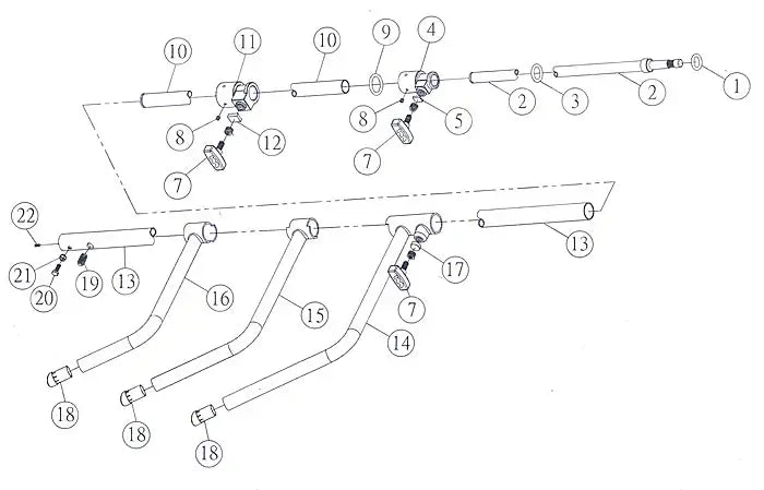 "Exploded view diagram of exhaust system components with numbered parts for easy assembly reference."