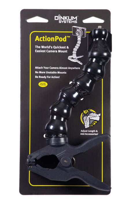 ActionPod® clamping monopod camera mount, easy attachment for GoPro®, SONY® and small cameras.