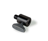 Black threaded fastener with lever for secure attachment and easy adjustment, ideal for various mechanical applications.