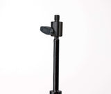 Close-up of a black metal tripod extension with a locking knob for secure height adjustment.