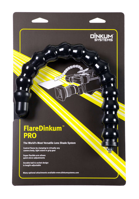 Dinkum Systems FlareDinkum PRO Lens Shade in packaging, designed for versatility in photography and video.