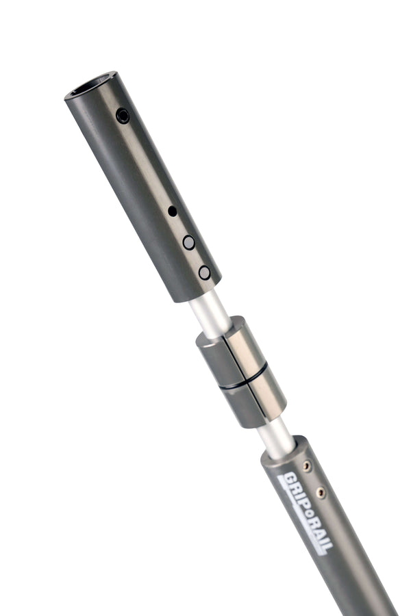 Close-up of a Gripoball tool's adjustable connector, showcasing its sleek metallic design and functionality.