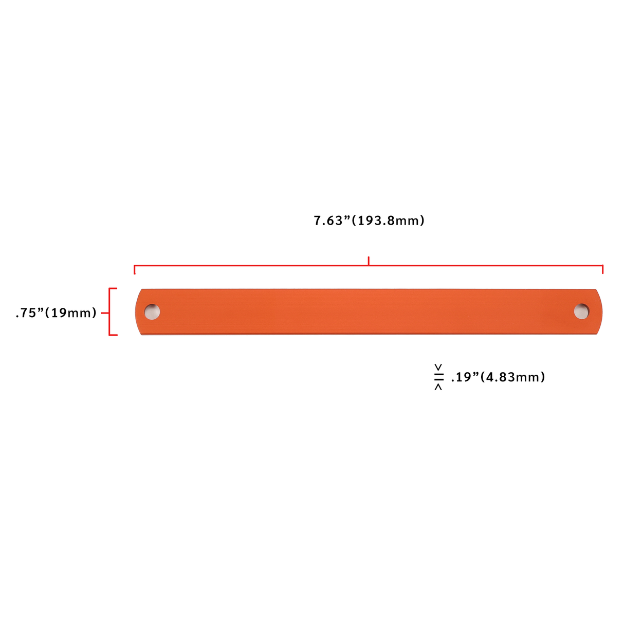 H29005 BRACE, AL, .75 X. 19, @ 12.4" ORANGE ANODIZE