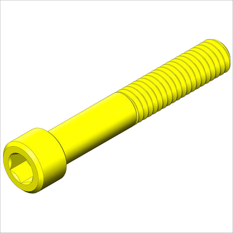 1393/100 CS: SOC, 5/16-18 & 2.0', ALLOY, BL OX - yellow bolt with hex socket head and threaded shaft.