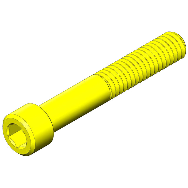 1393/100 CS: SOC, 5/16-18 & 2.0', ALLOY, BL OX - yellow bolt with hex socket head and threaded shaft.