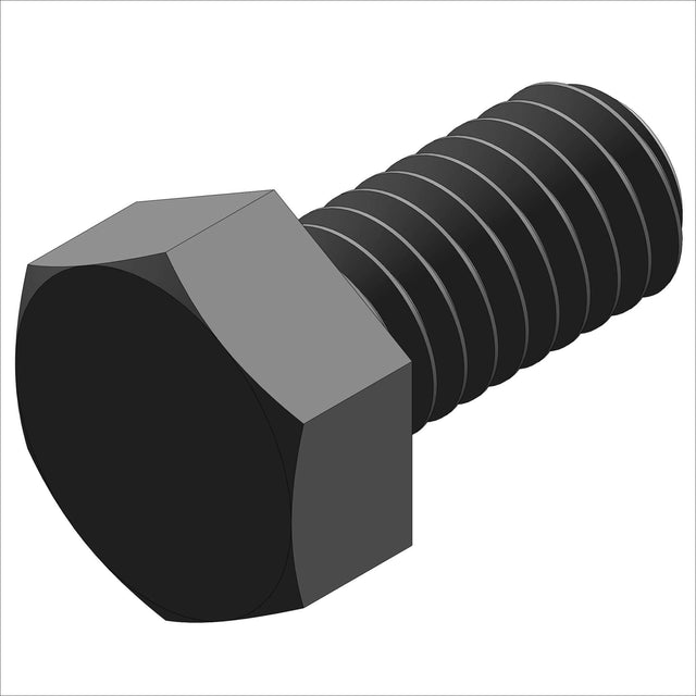 387032-23 black hexagonal bolt with a smooth head and threaded shaft