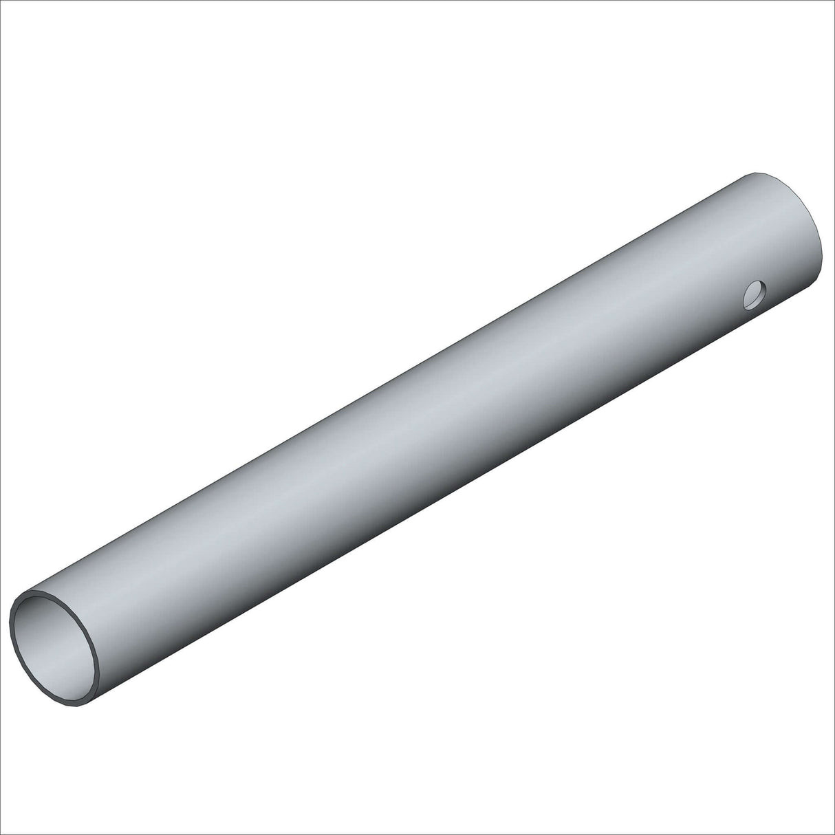 13022 TB, ST, 1.25D, @ 10.0" silver pipe viewed from the side, showcasing its cylindrical shape and end detail.