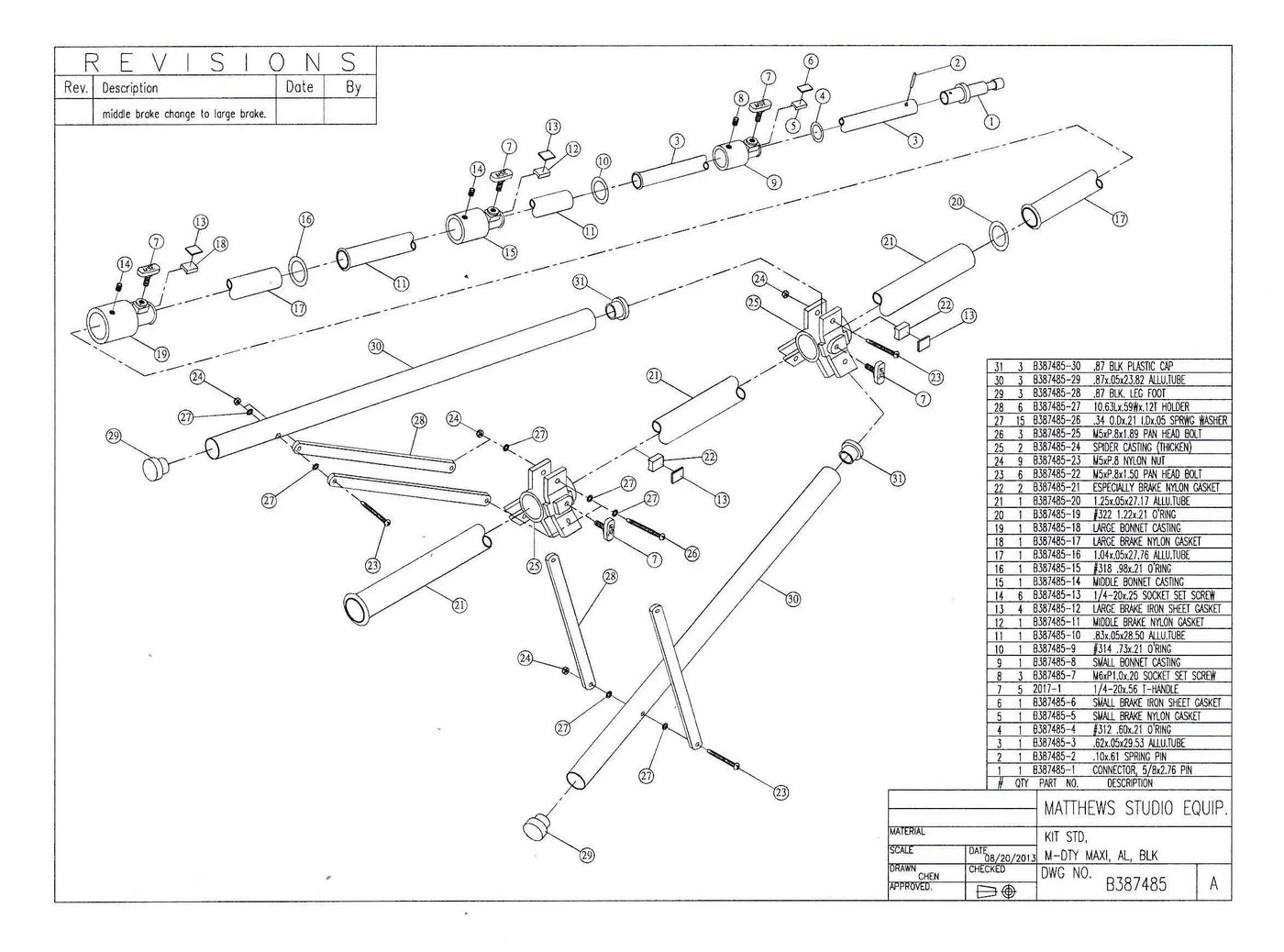 Technical diagram of Matthews Studio Equipment with labeled parts and components.
