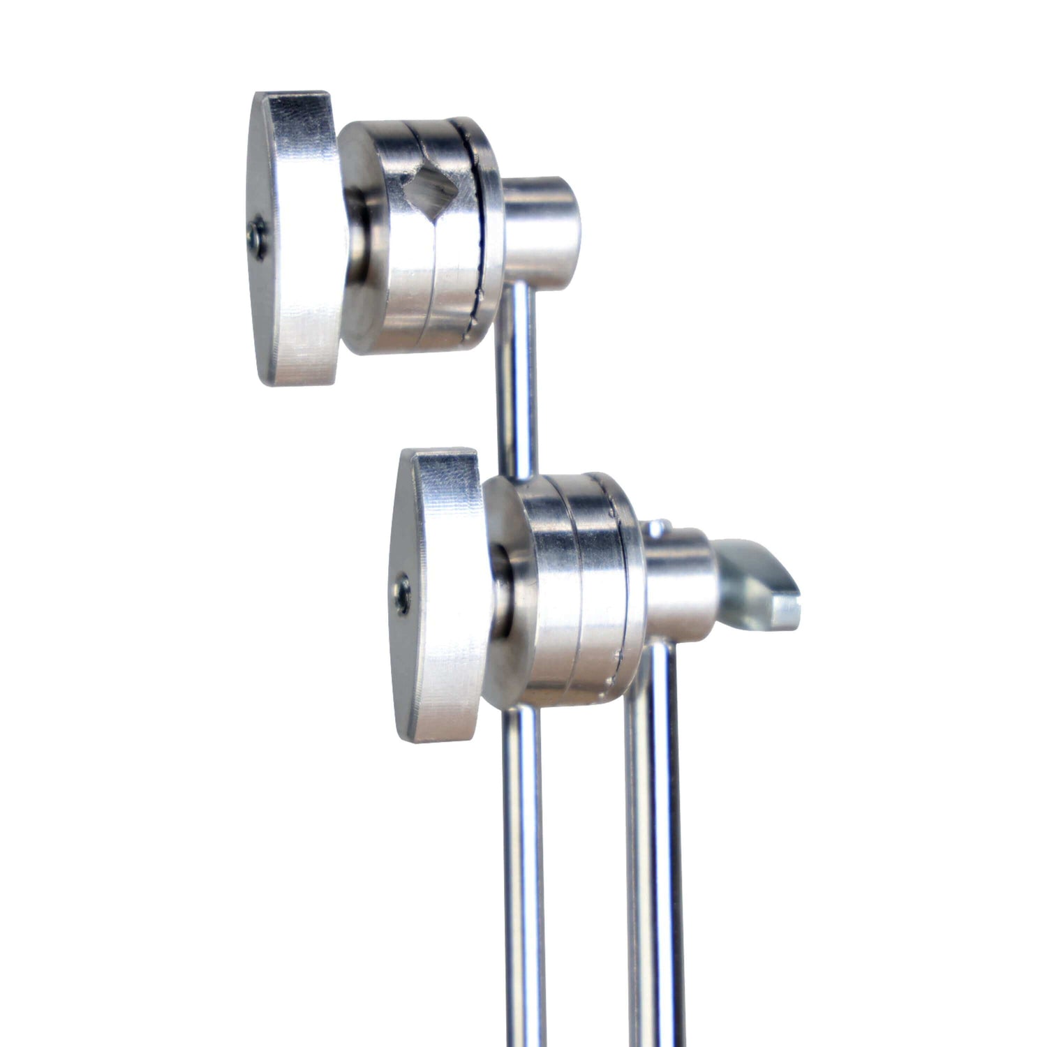 Close-up of the adjustable metal knobs on the Matthews 5" Pocket C-Stand, designed for easy height adjustments.