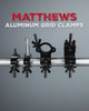 Aluminum grid clamps demonstrated mounting to overhead pipe grid